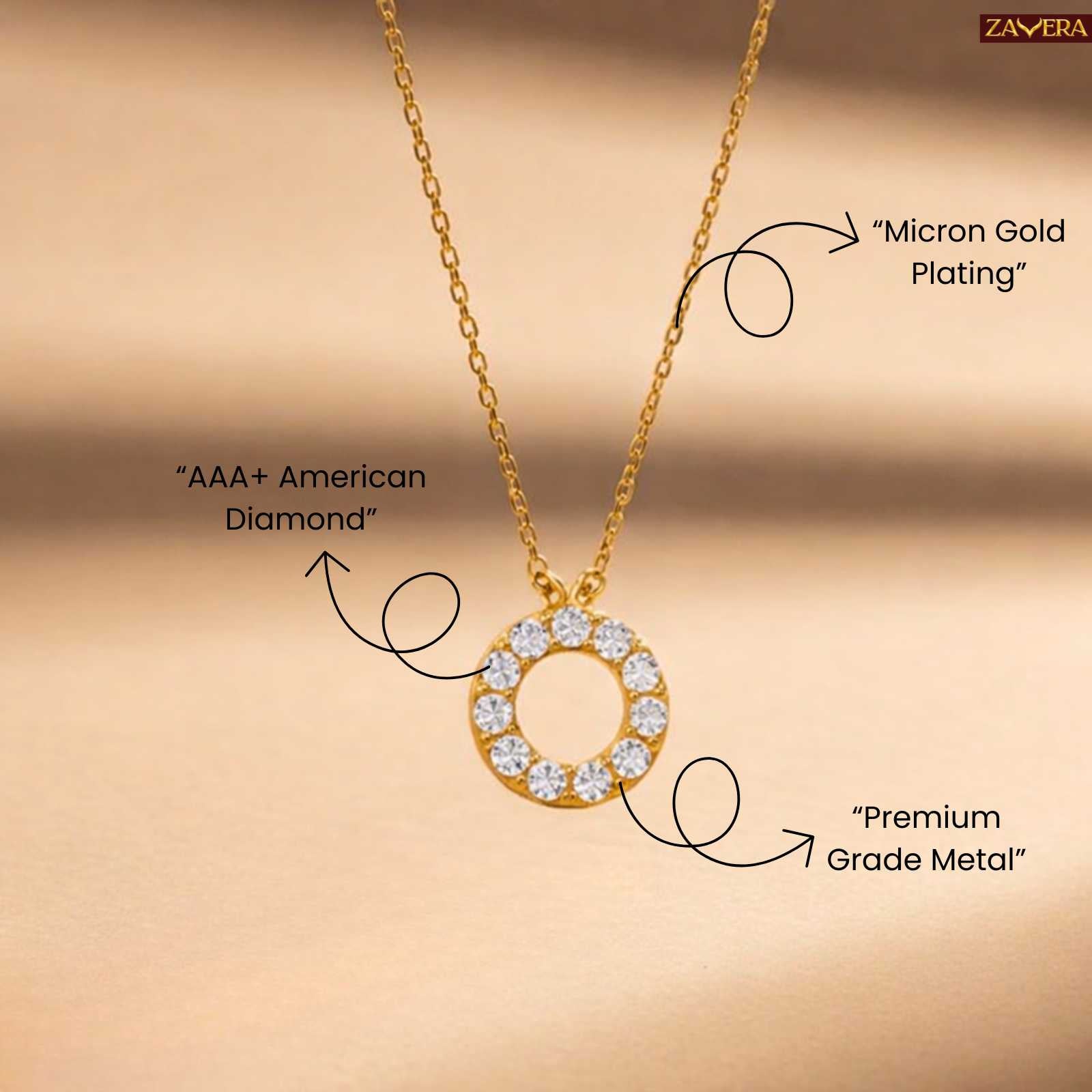 Gold Plated American Diamond Circle Pendant Necklace for Women