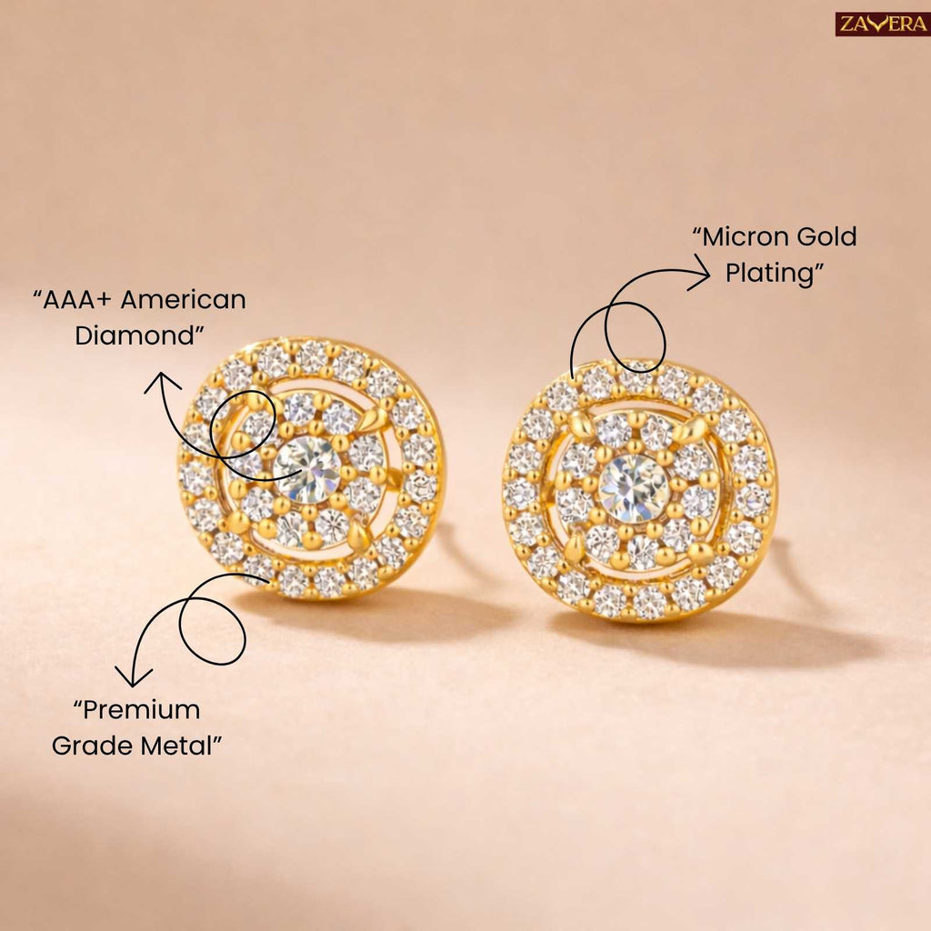 Zavera Circular Cluster Gold Plated Stud Earrings