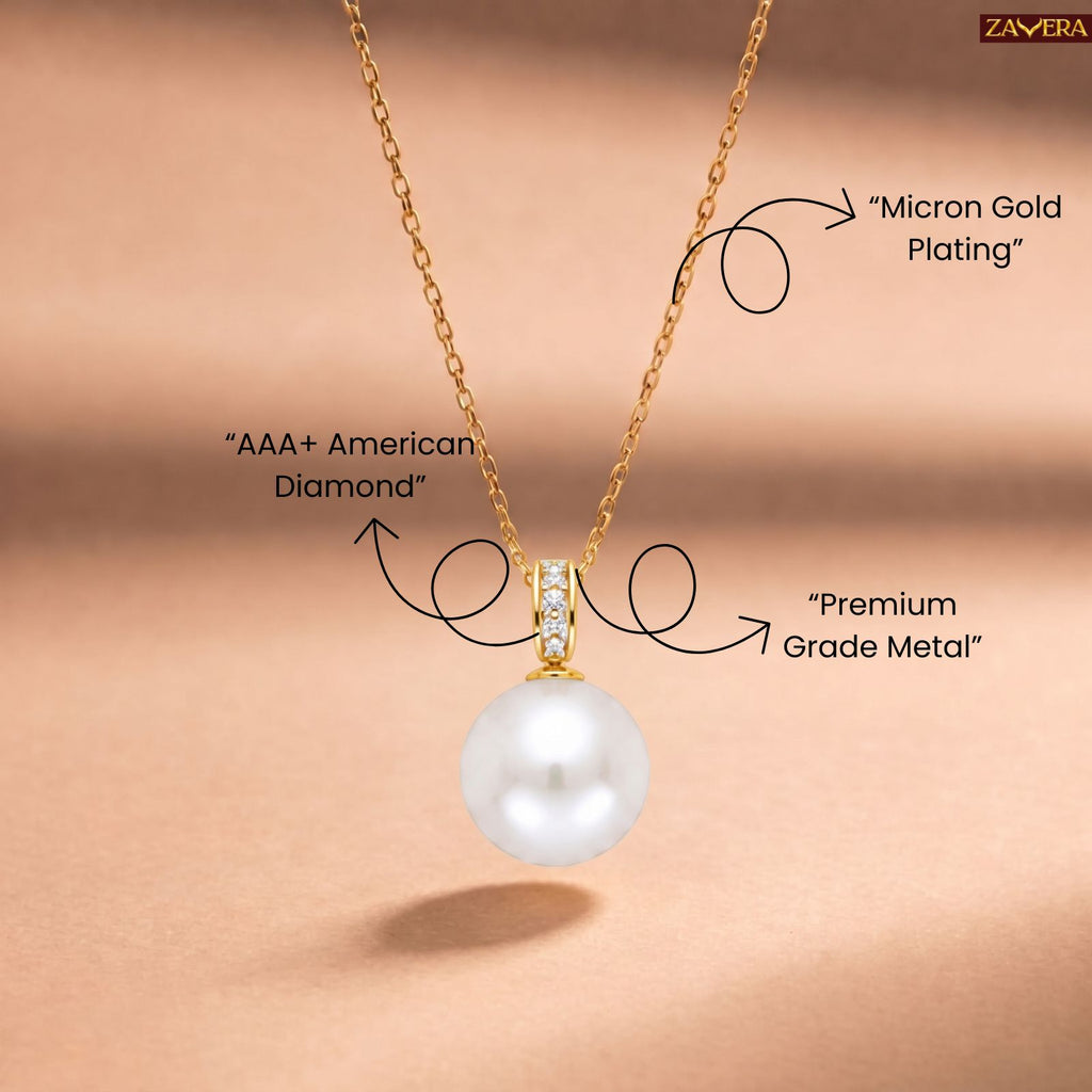 Zavera Gold Plated Classic Pearl Pendant For Women