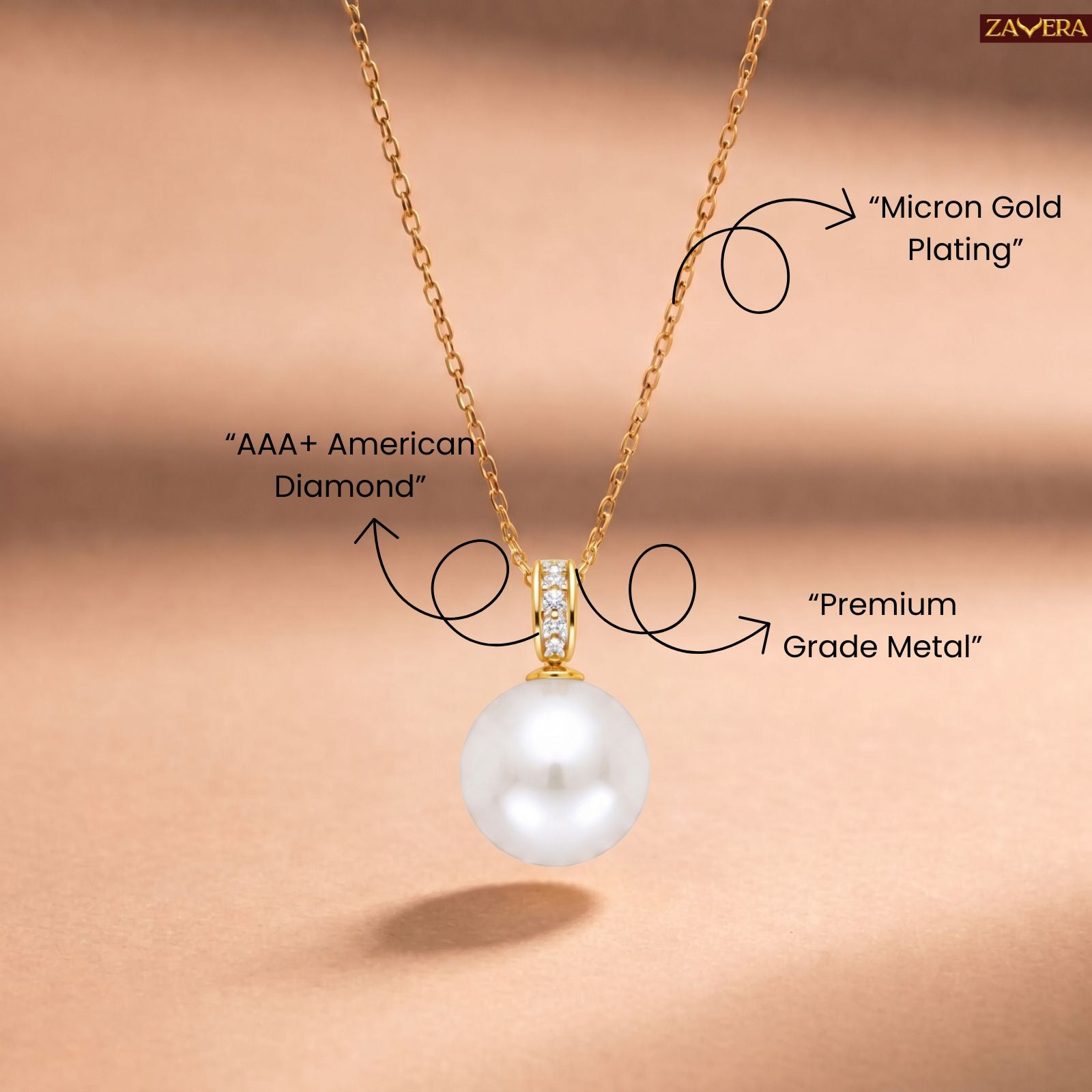 Zavera Gold Plated Classic Pearl Pendant For Women
