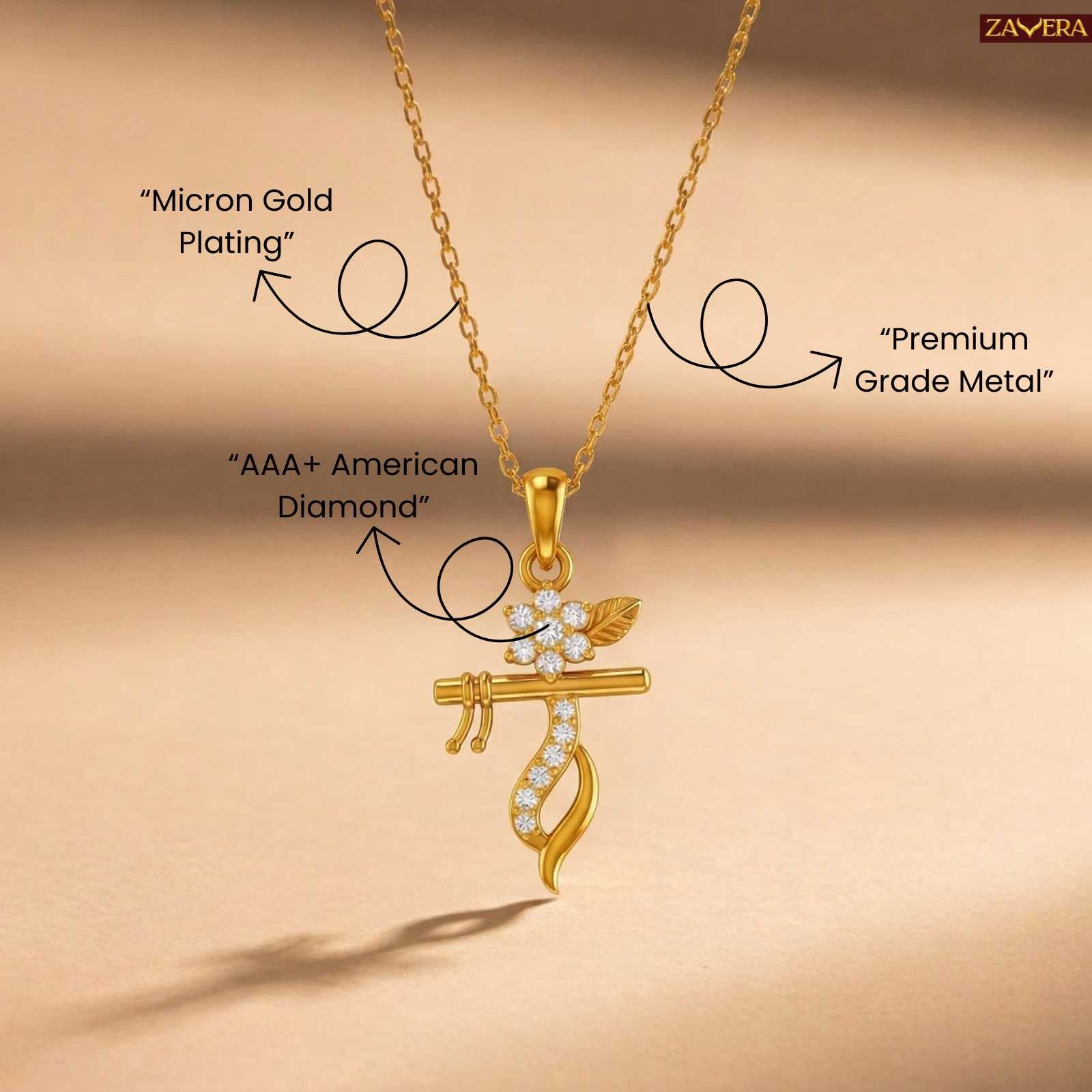 Zavera Lord Krishna Flute Design Gold Plated Pendant