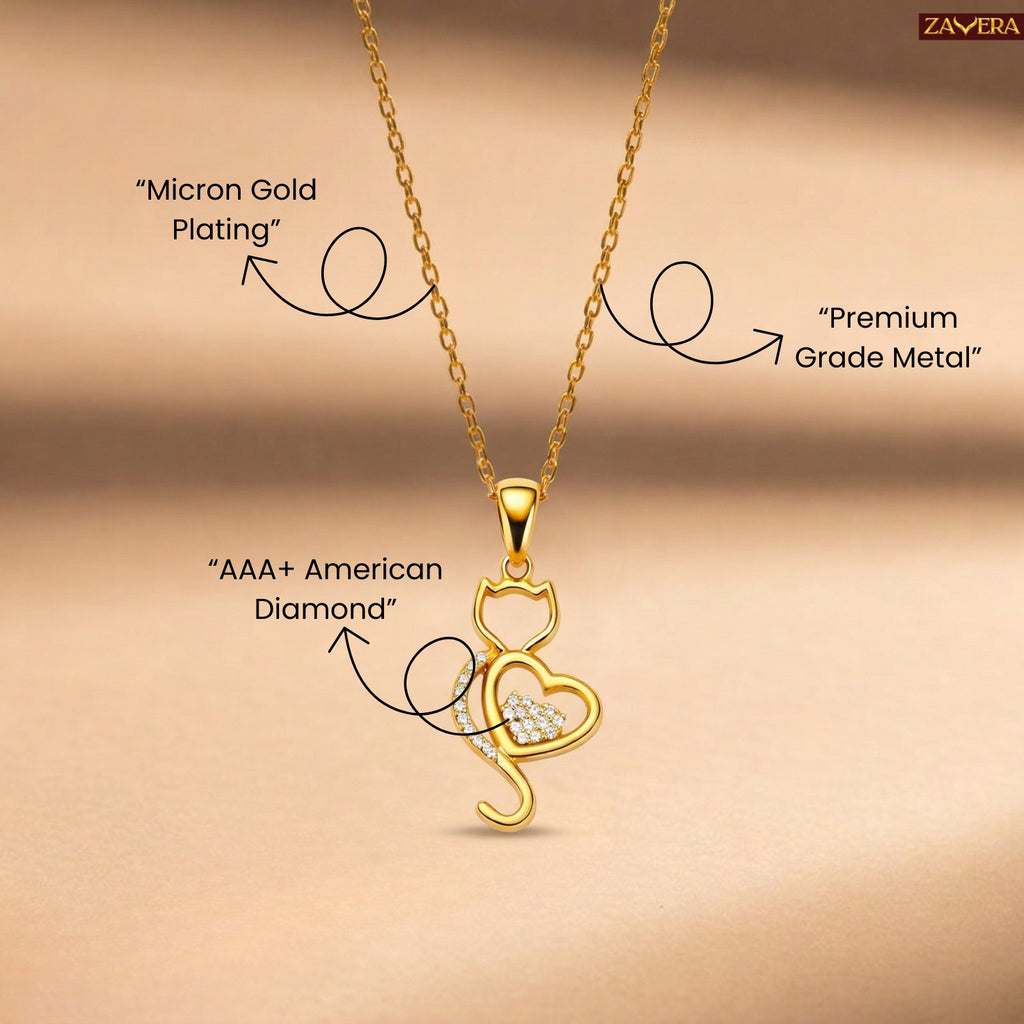 Zavera Gold Plated Designer Heart Pendant Necklace for Women