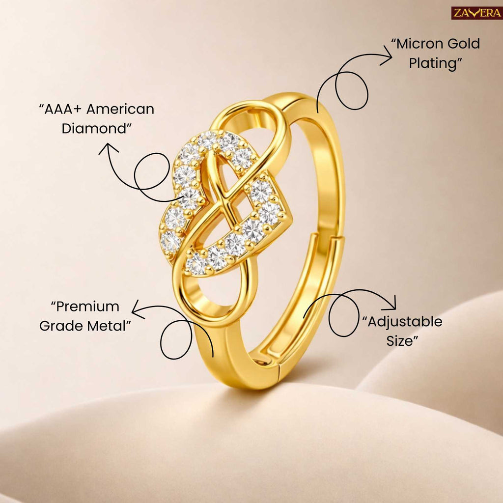Gold Plated Infinity Love Loop Adjustable Ring