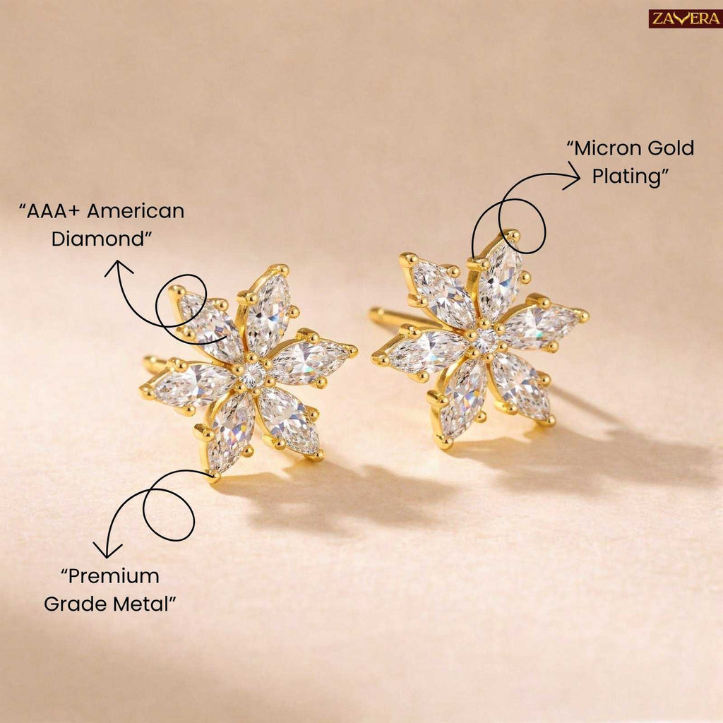 Zavera Blooming Floral Gold Plated Stud Earrings