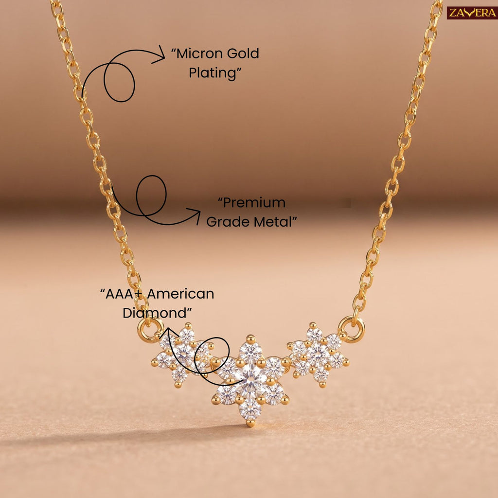 Zavera Gold Plated Classic Floral Crystal Pendant For Women