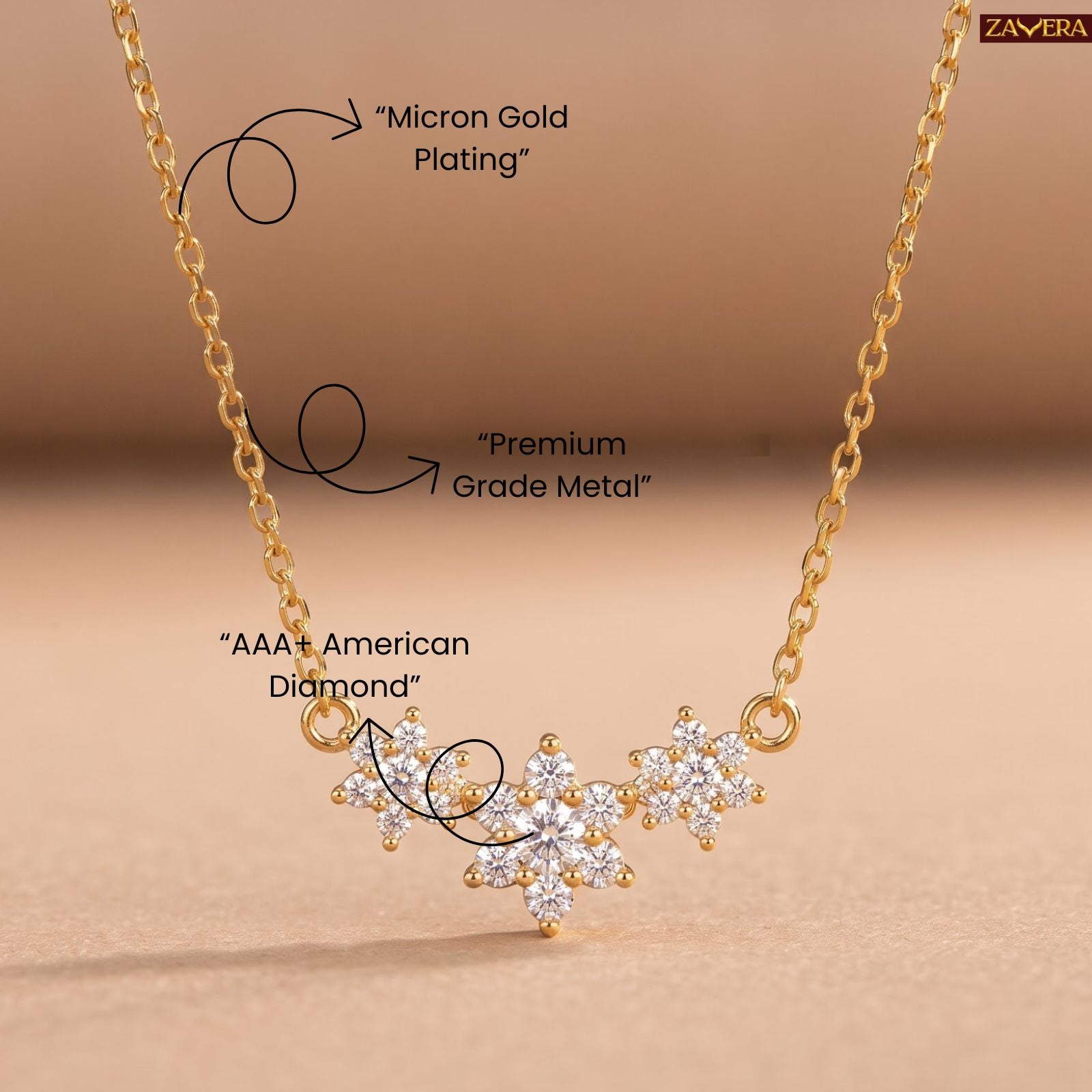 Zavera Gold Plated Classic Floral Crystal Pendant For Women