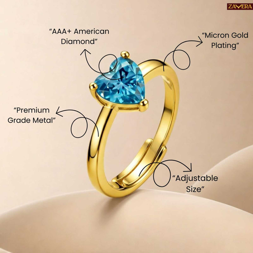 Blue Heart Gold Plated Adjustable Ring