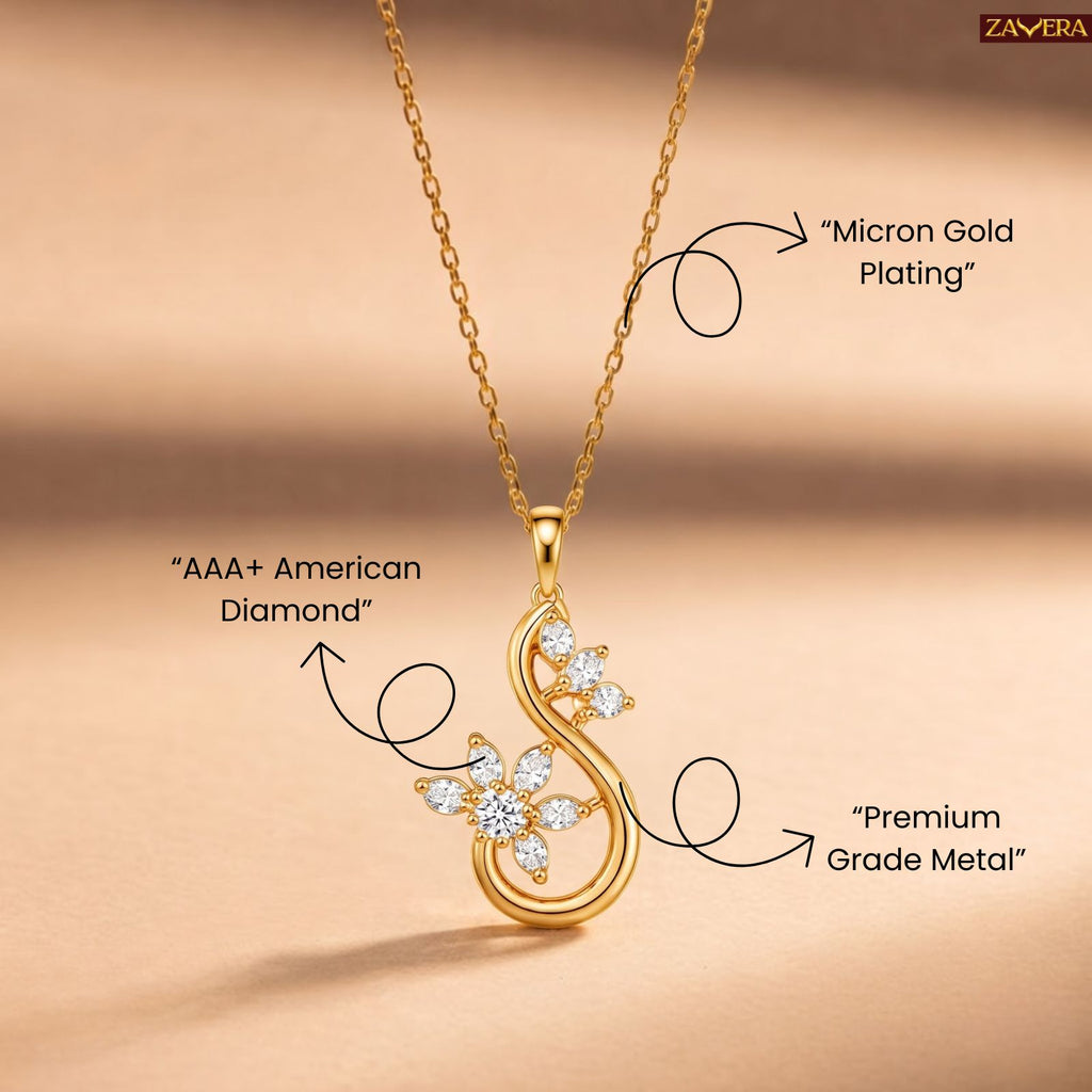 Zavera Gold Plated CZ Floral Swirl Pendant Necklace for Women