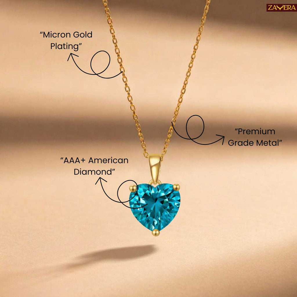 Zavera Blue Heart Shape Crystal Pendant Gold Plated