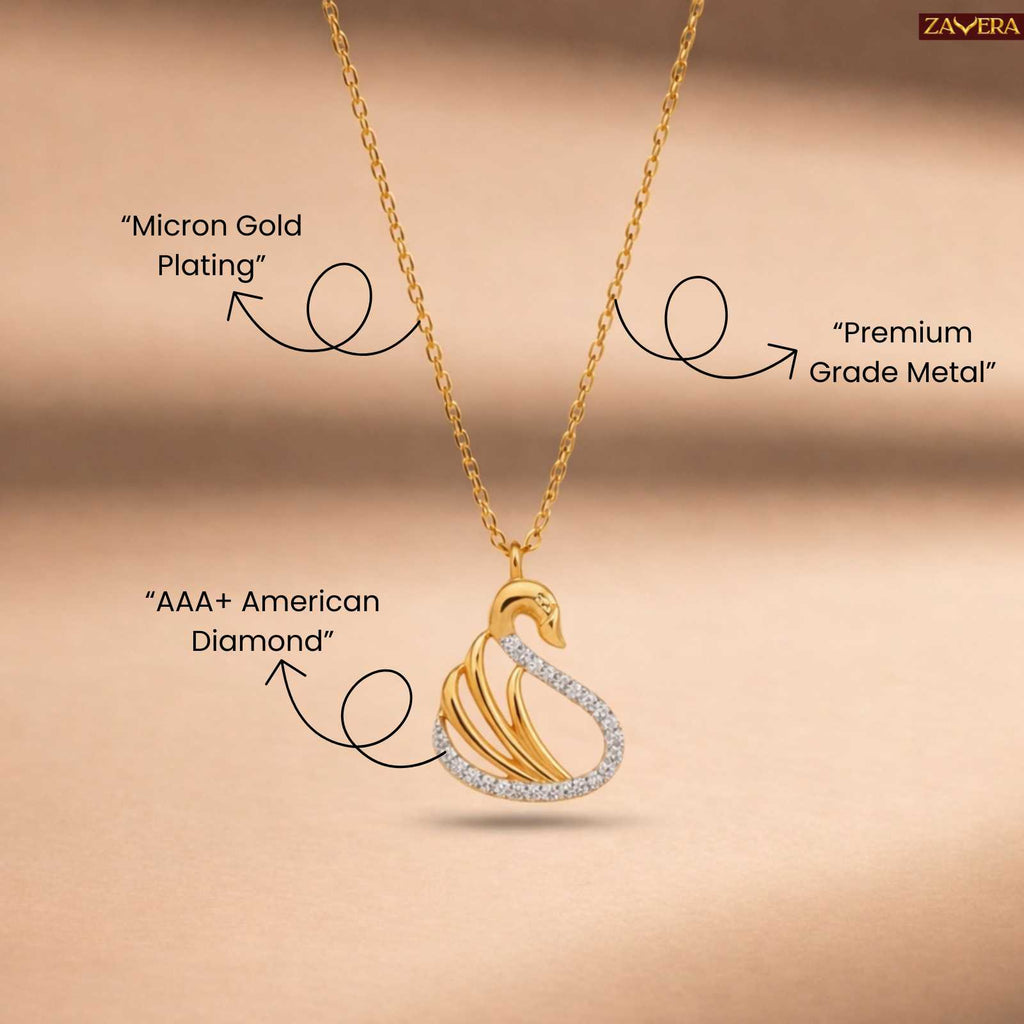 Zavera Swan Design Diamond Gold Plated Pendant