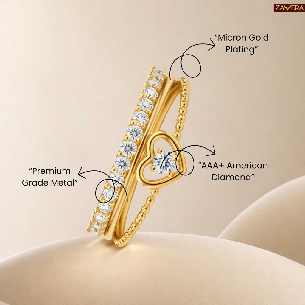 Zavera Gold Plated Heart Band Adjustable Ring