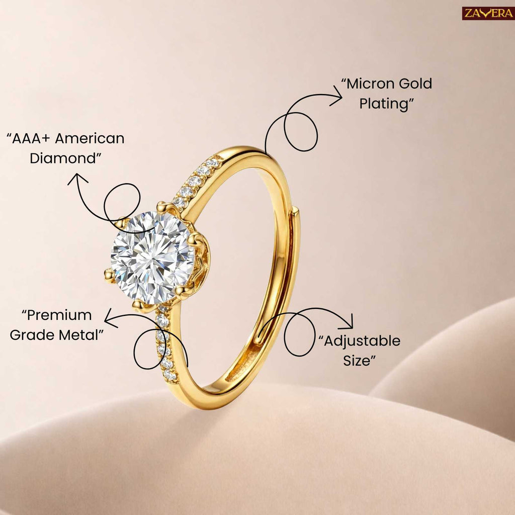Zavera Gold Plated Studded Band Adjustable Ring