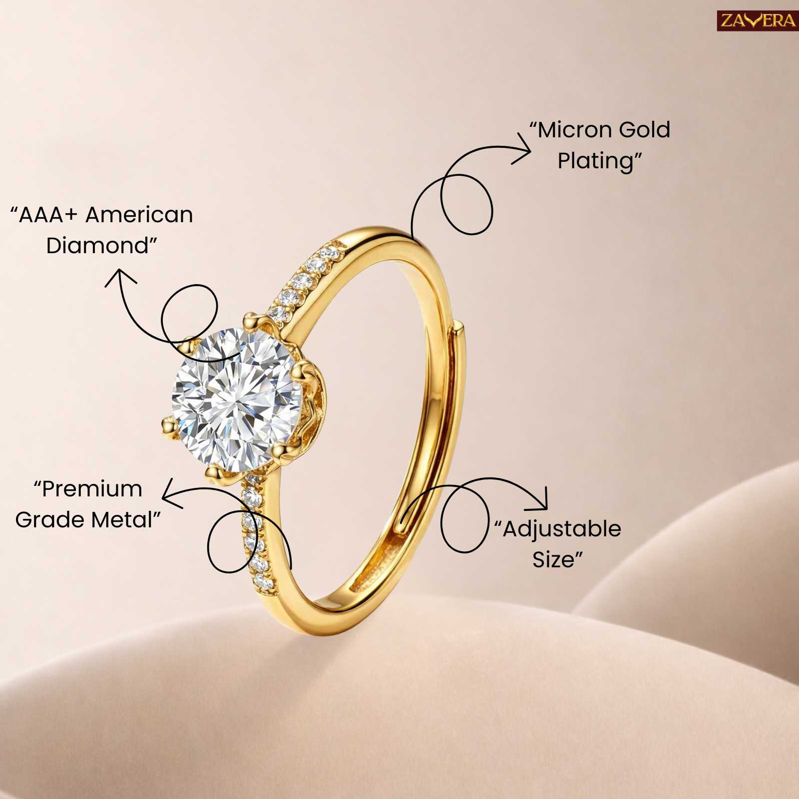 Zavera Gold Plated Studded Band Adjustable Ring