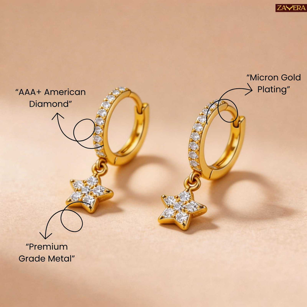 Zavera Sparkling Star Gold Plated Hoop Earrings