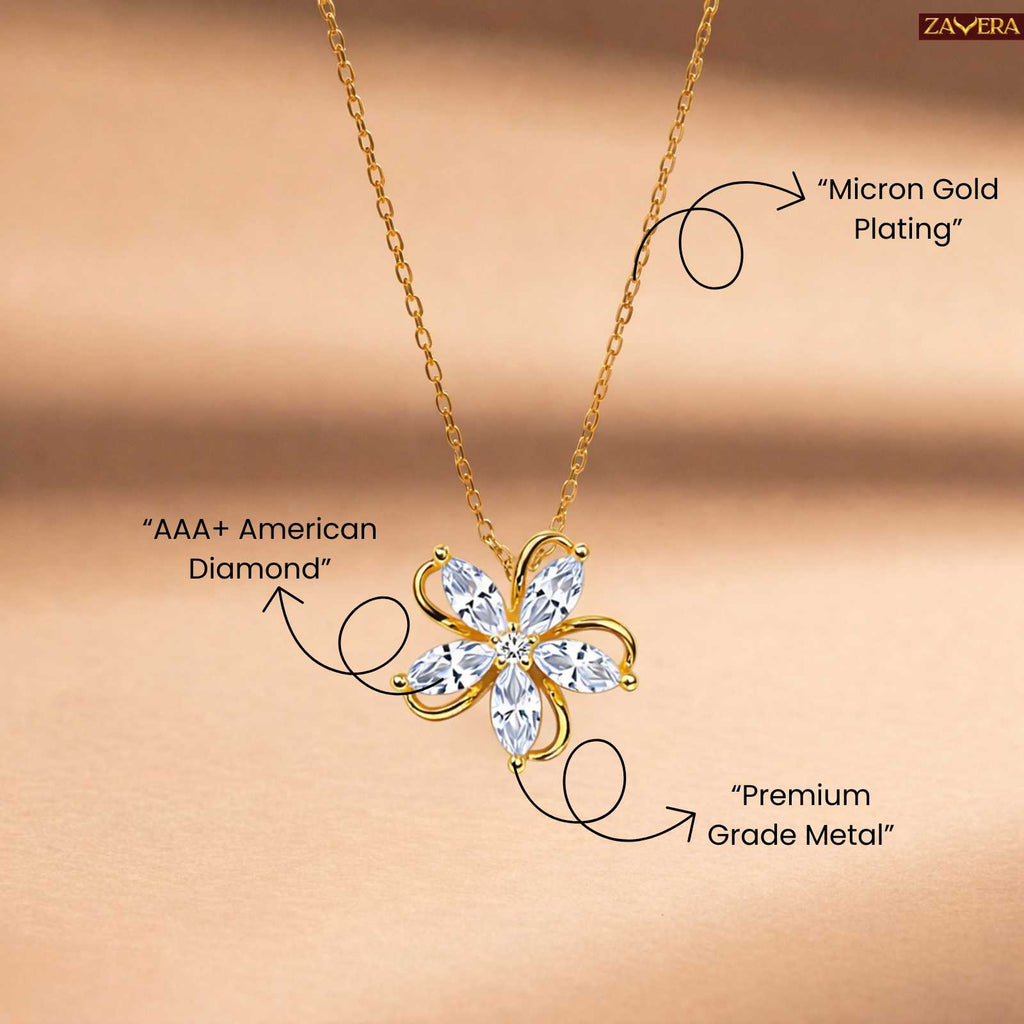Zavera Gold Plated Crystal Floral Pendant