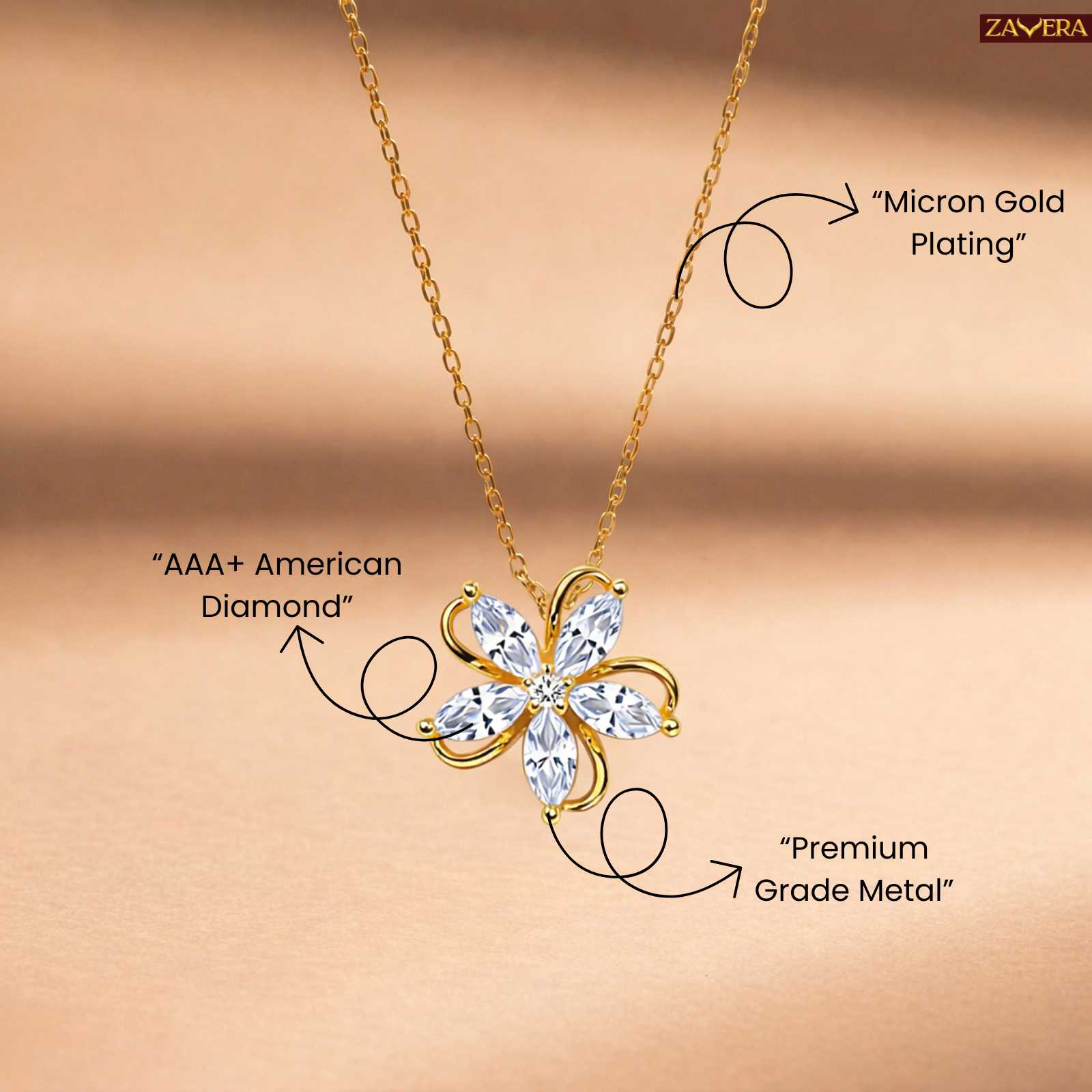 Zavera Gold Plated Crystal Floral Pendant