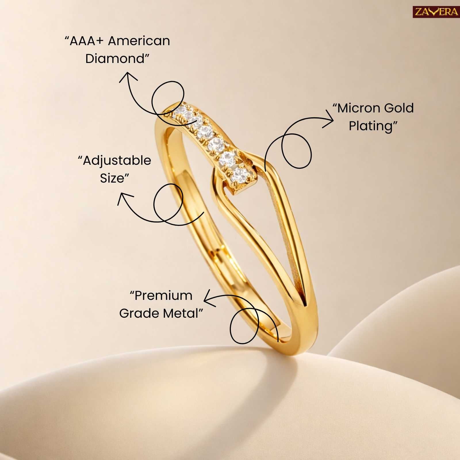 Zavera Gold Plated Minimal Bar Adjustable Ring