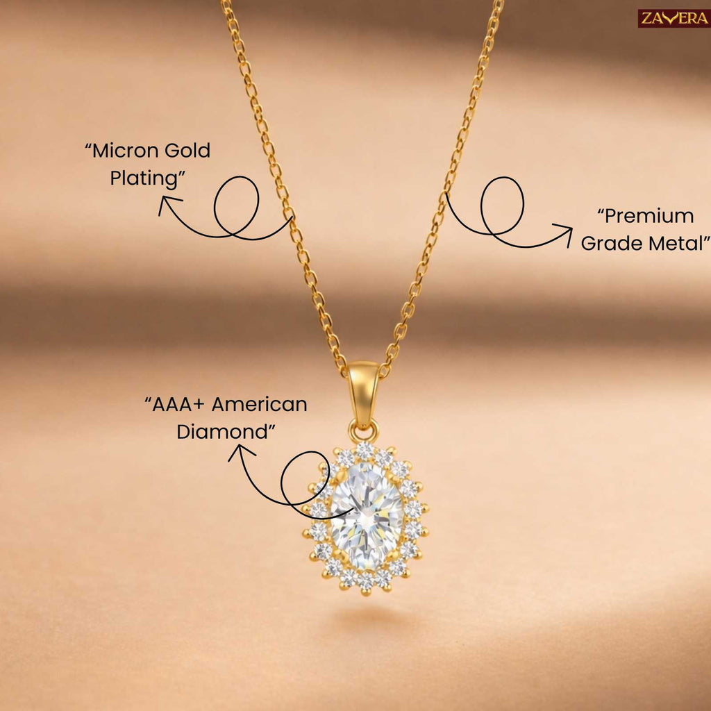 Zavera Floral Oval Gold Plated Pendant Necklace