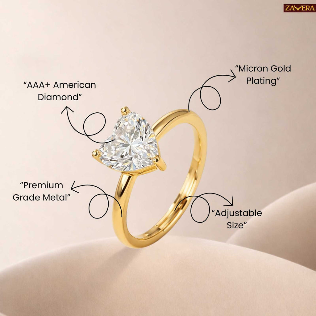 Zavera Gold Plated Heart Stone Adjustable Ring