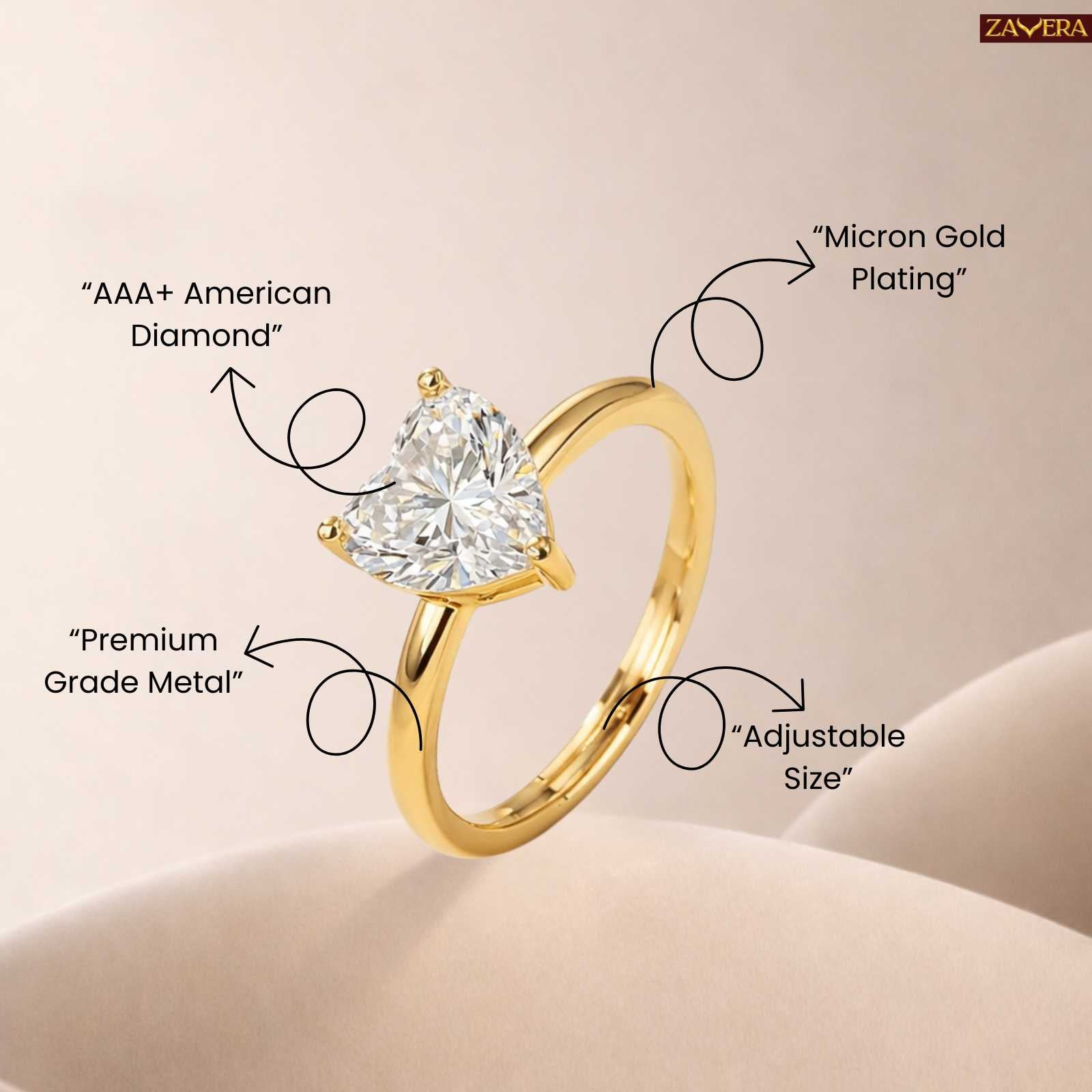 Zavera Gold Plated Heart Stone Adjustable Ring