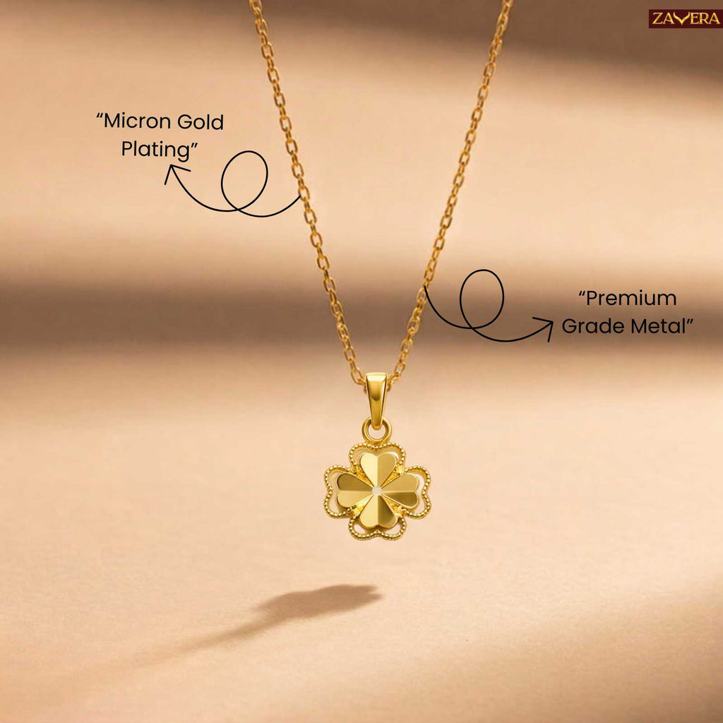 Zavera Clover Flower Design Pendant Gold Plated
