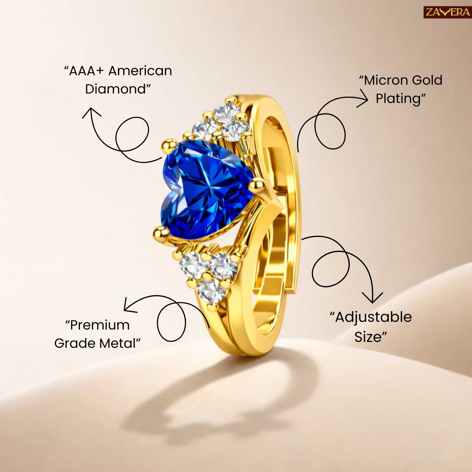 Crystal Love Sapphire AD Heart Adjustable Engagement Ring