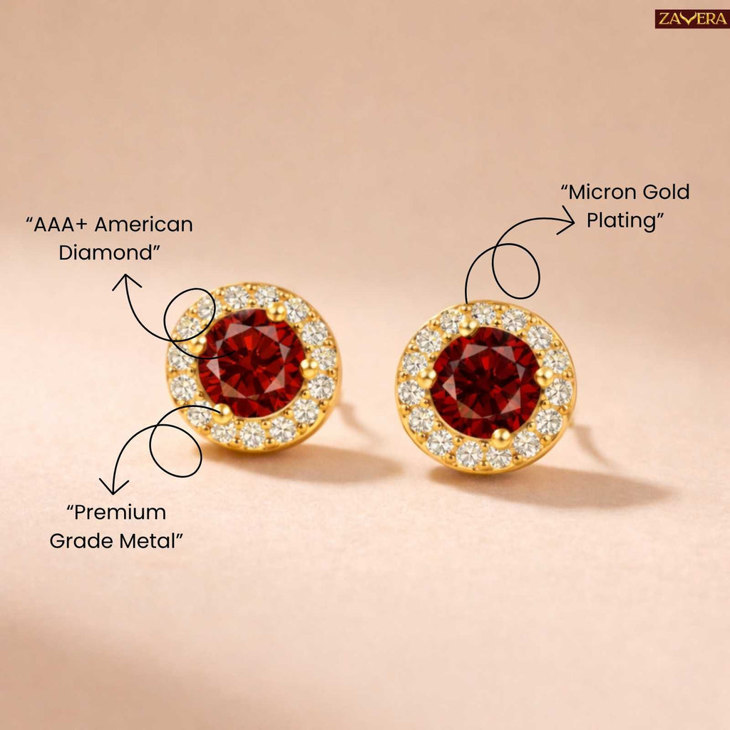 Zavera Royal Ruby Gold Plated Stud Earrings