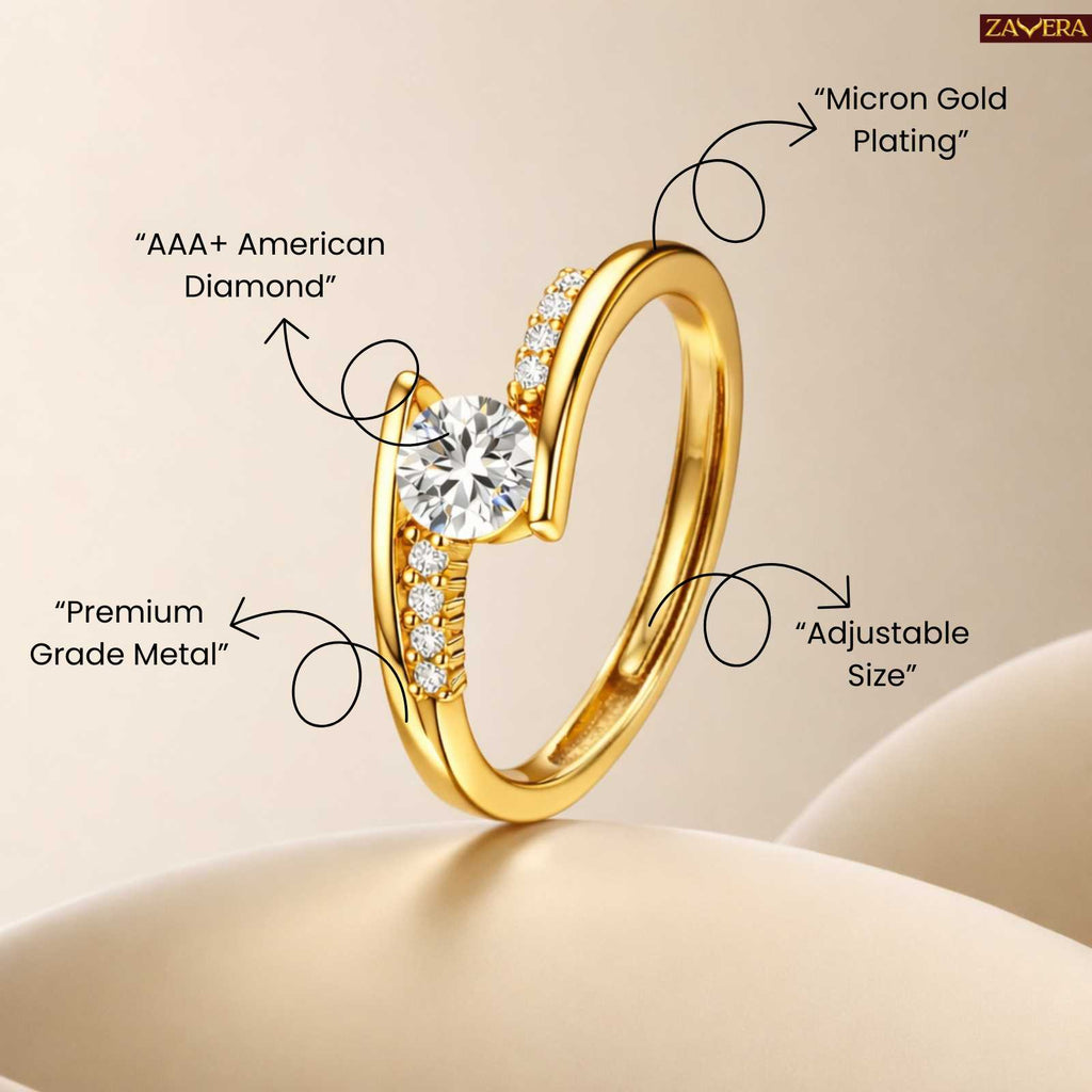 Zavera Gold Plated Open Solitaire Adjustable Ring