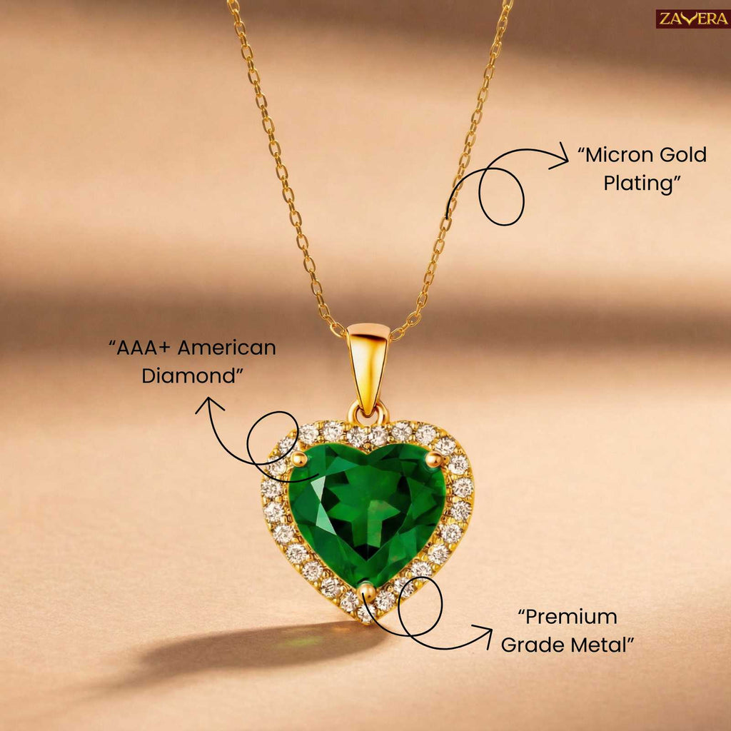 Zavera Gold Plated Emerald Heart Halo Pendant