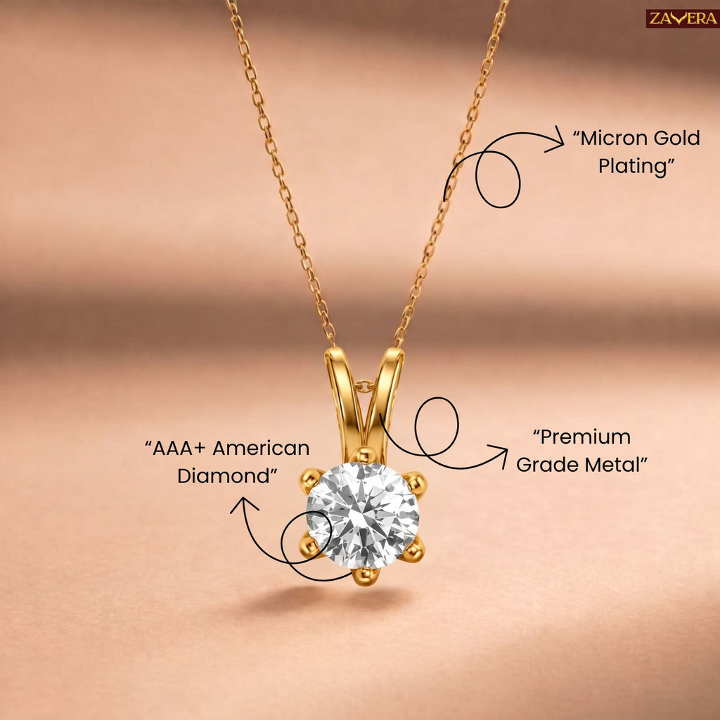 Zavera Gold Plated Elegant Round Diamond Pendant Necklace For Women