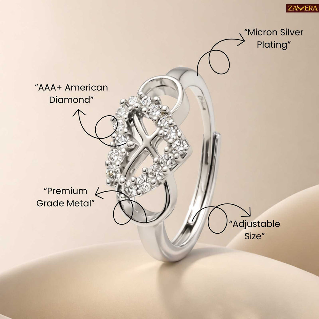 Zavera Silver Plated Infinity Heart Adjustable Ring