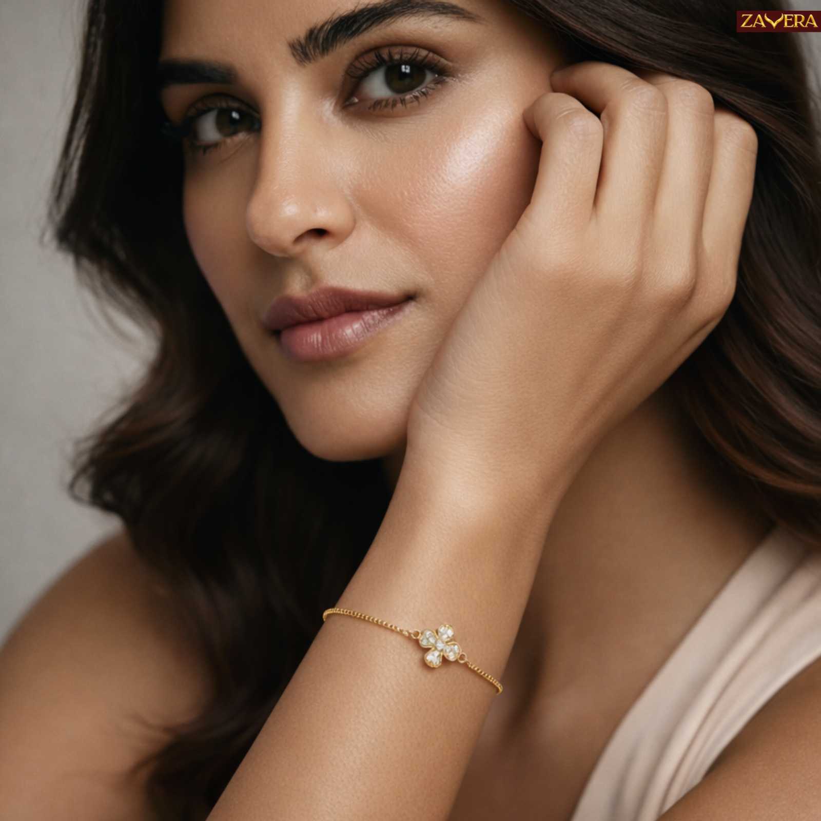 Four Leaf Clover Gold Plated Bracelet For Women