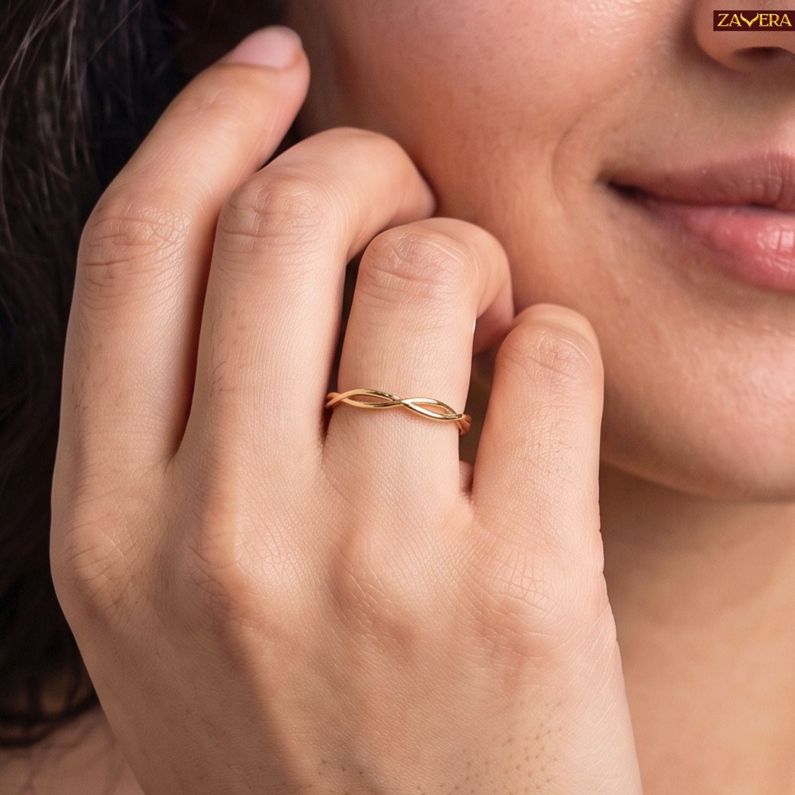 Zavera Brass 22K  Infinity Knot Gold Plated Ring For Women