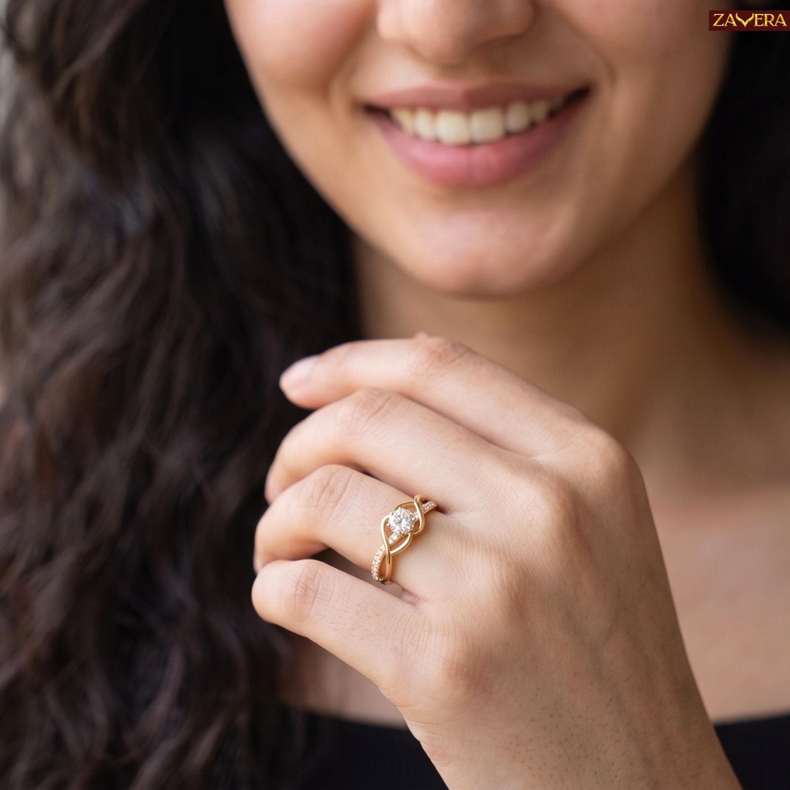 Zavera Brass 22K  Classic Infinity Engagement Style Gold Plated Ring For Women