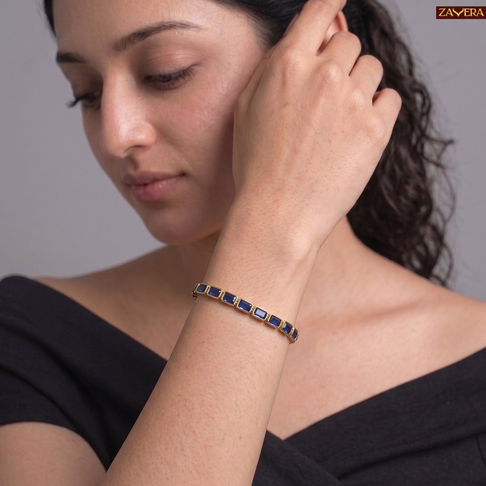 Zavera Gold Plated Royal Blue Stone Bracelet for Women