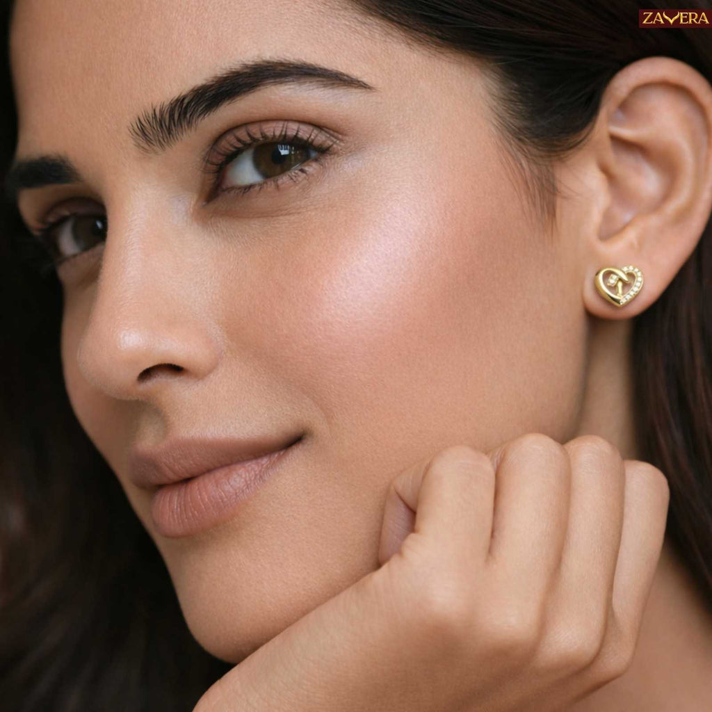 Zavera Intertwined Heart Gold Plated Stud Earrings