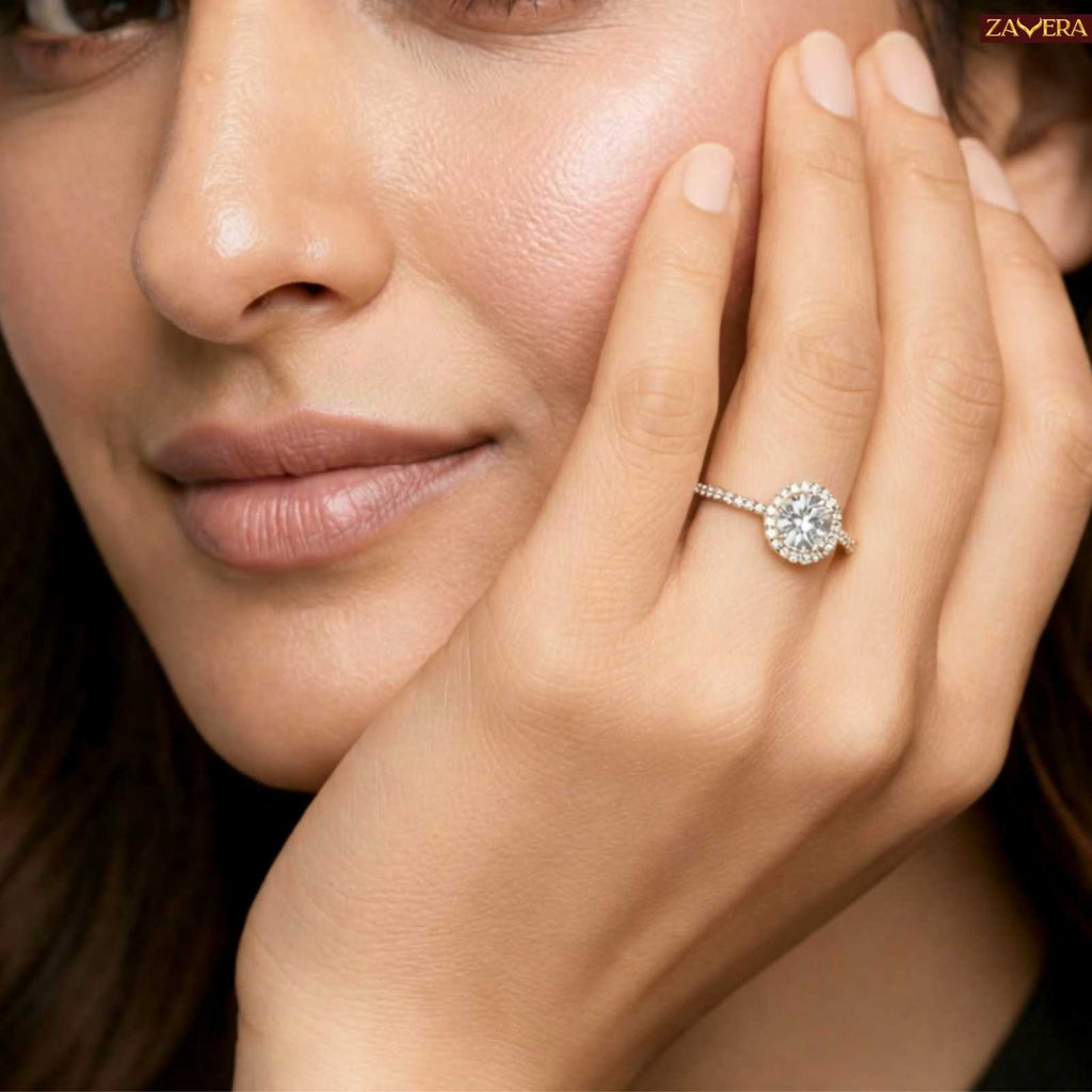 Zavera Gold Plated Classic Halo Sparkle Adjustable Ring