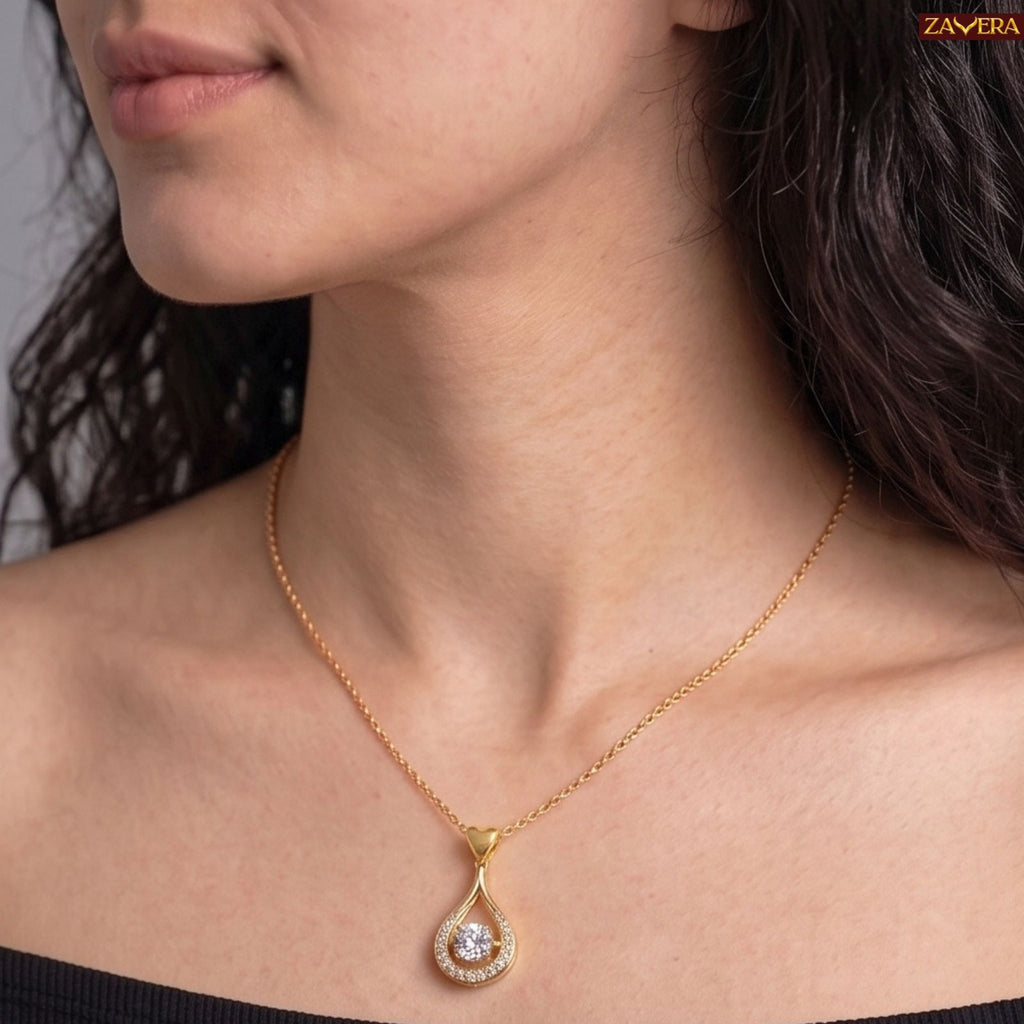 Zavera Gold Plated Heart Drop Pendant Necklace For Women