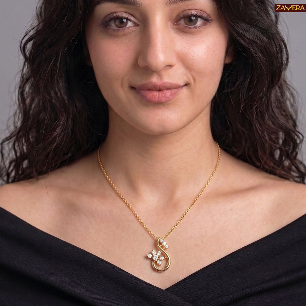 Zavera Gold Plated CZ Floral Swirl Pendant Necklace for Women