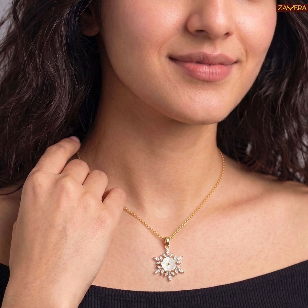 Zavera Gold Plated Elegant Flower Pendant For Women