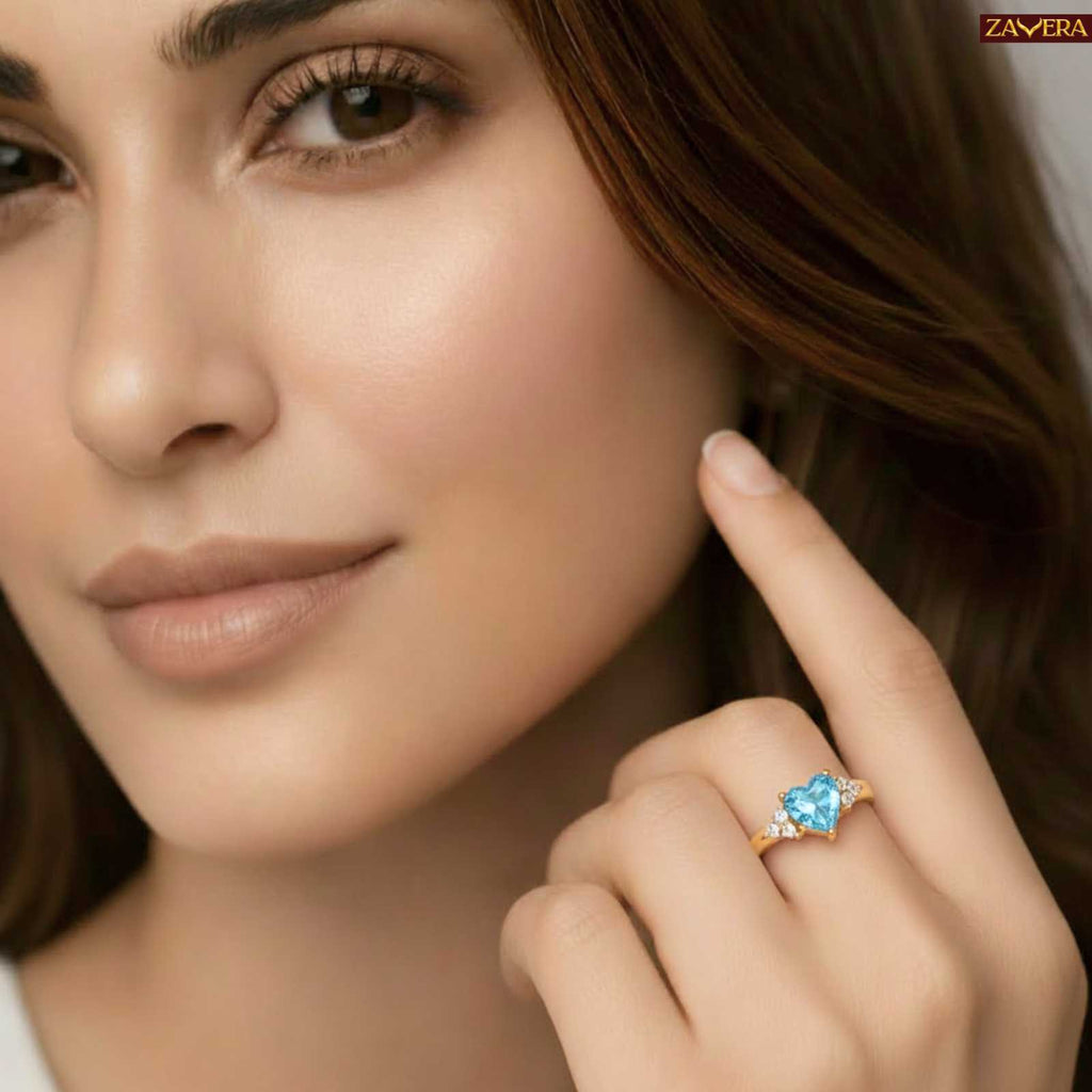 Royal Blue Diamond Gold Plated Love Ring