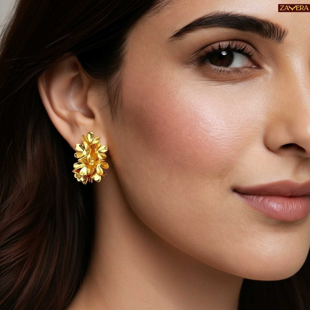 Blooming Flower Gold Plated Statement Earrings For Women