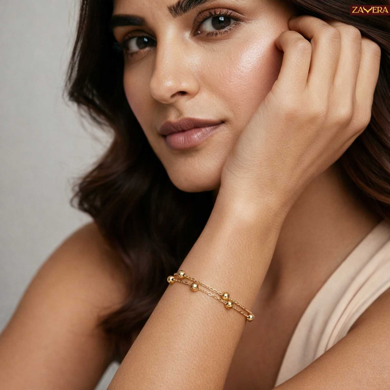 Double Layer Beaded Gold Plated Bracelet For Women