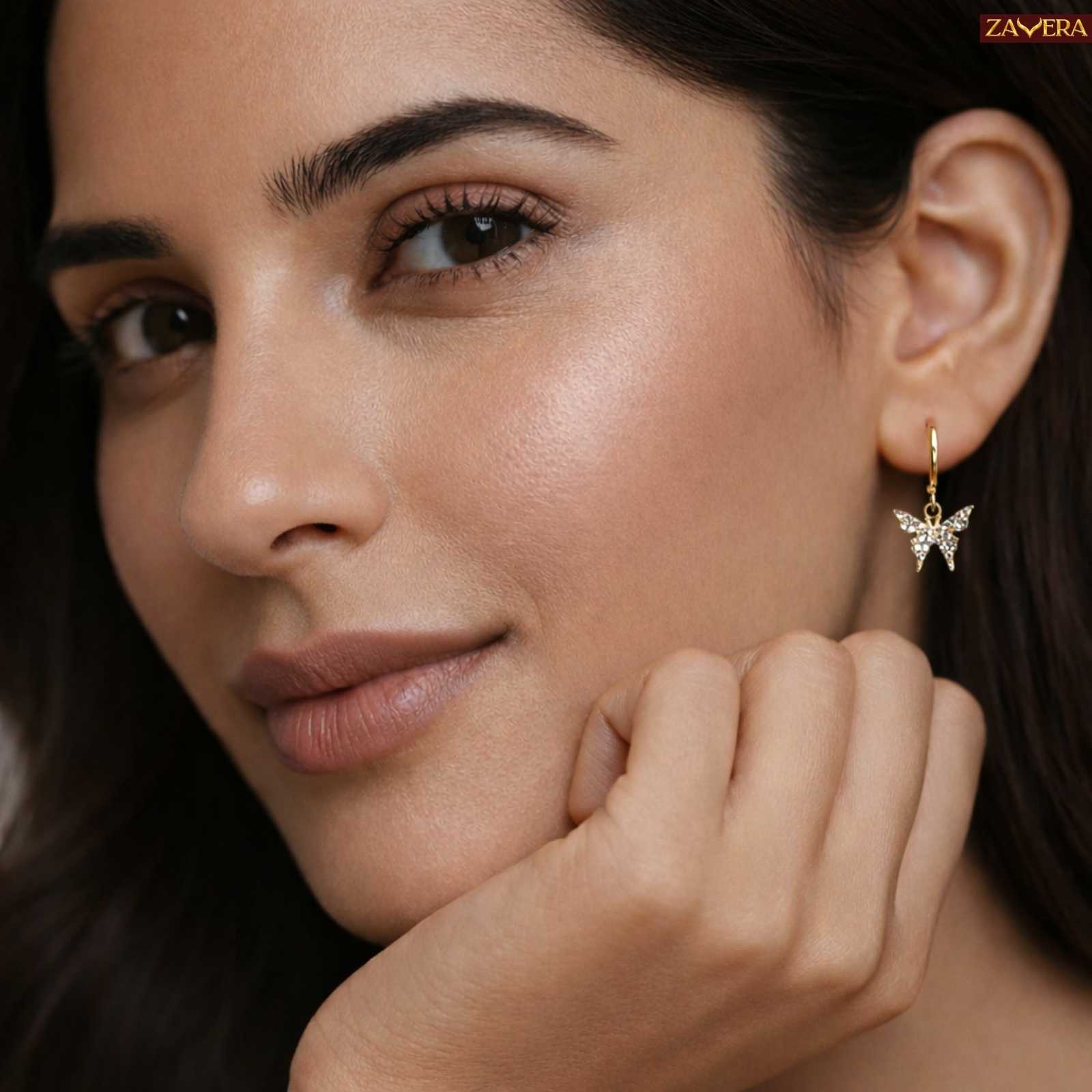 Sparkling Butterfly Gold Plated Drop Earrings For Women