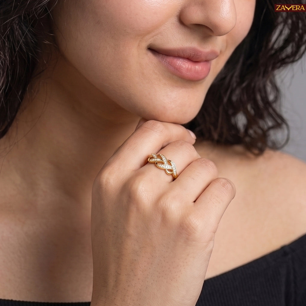 Zavera Brass 22K Infinity Knot Gold Plated Ring For Women