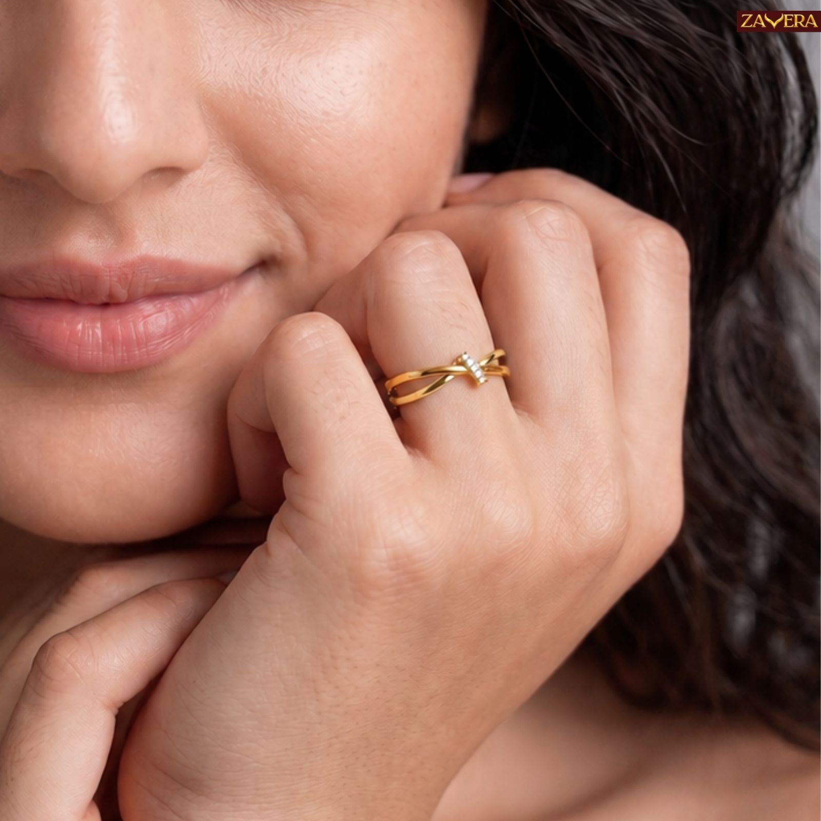 Zavera Brass 22K Infinity Love Gold Plated Adjustable Ring For Women