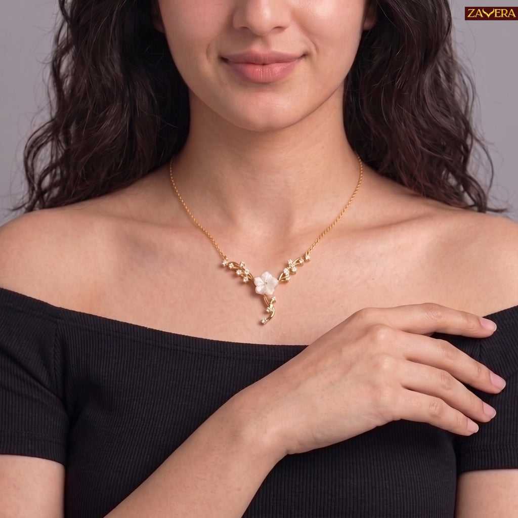 Zavera Gold Plated Floral Flower Pendant For Women