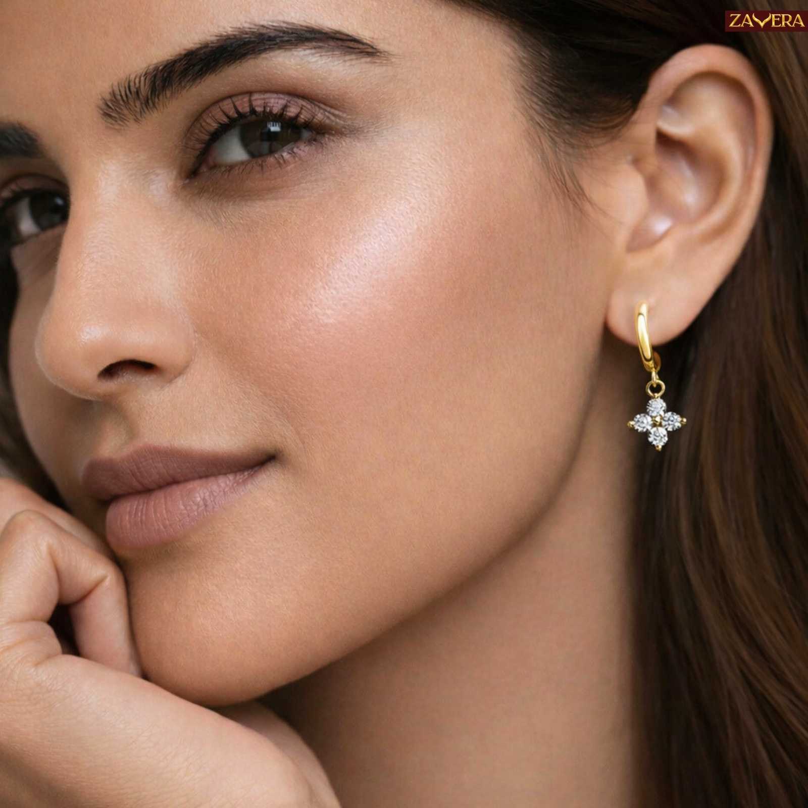 Elegant Flower Drop Gold Plated Hoop Earrings For Women