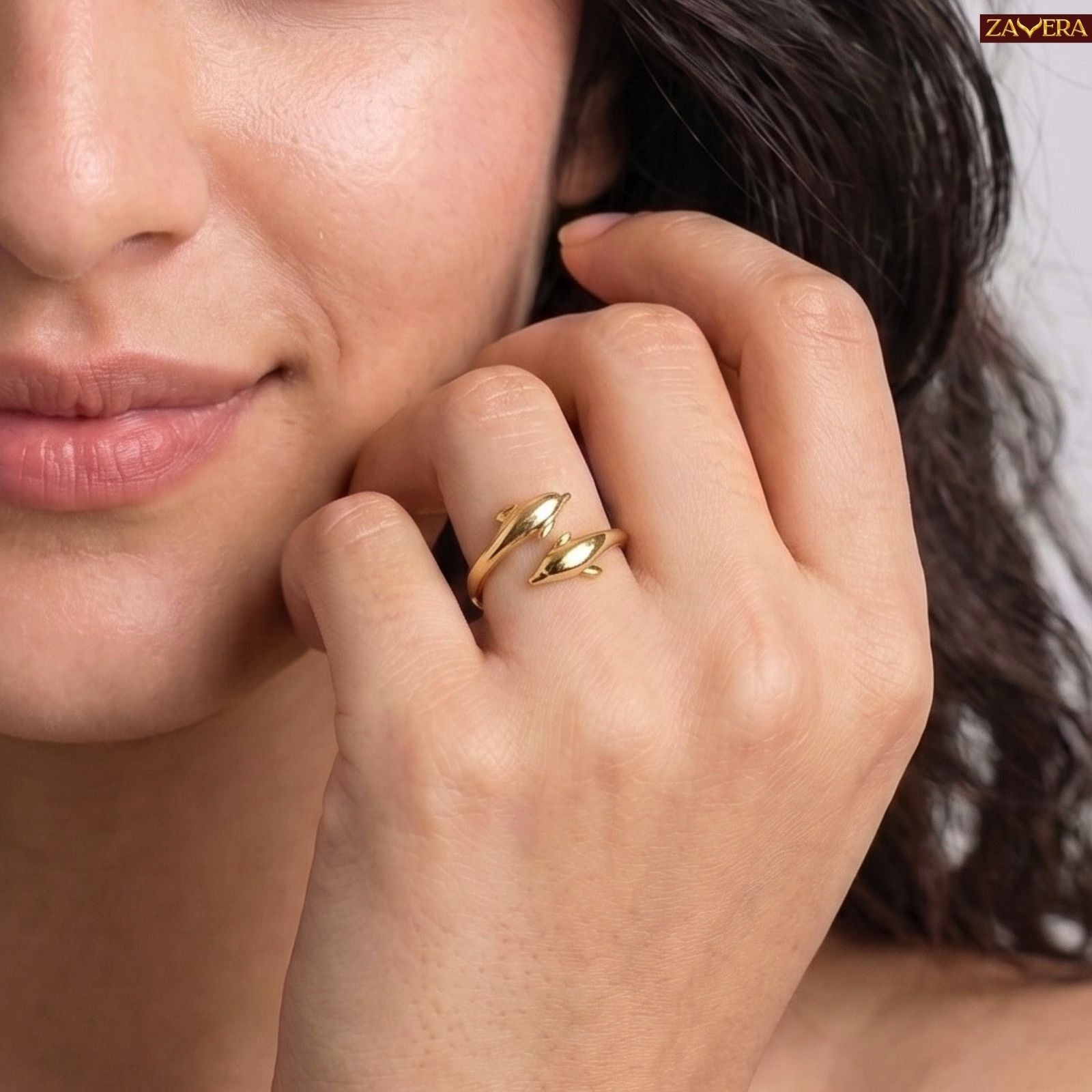 Zavera Brass 22K Minimalist Open Band Statement Gold Plated Ring For Women