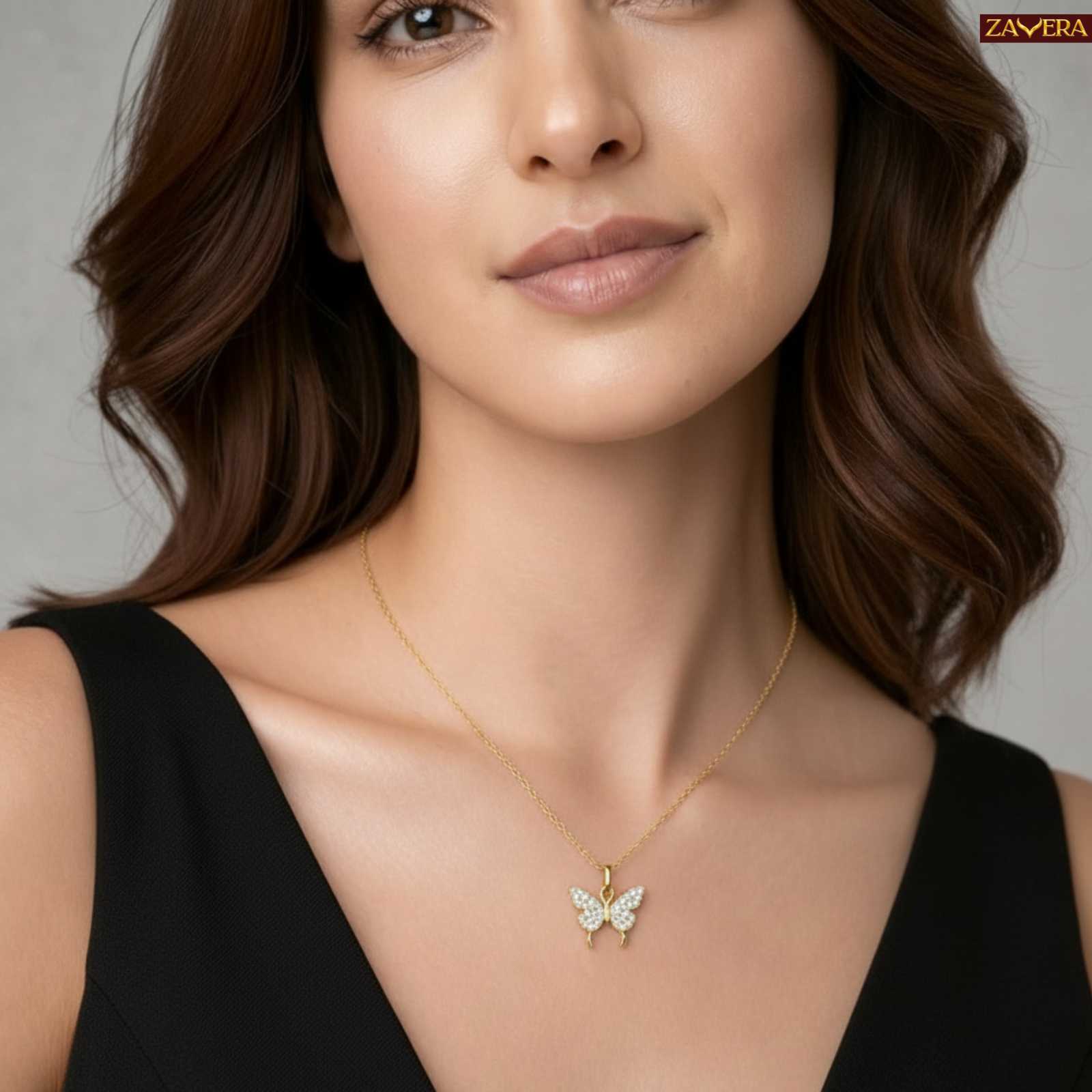 Gold Plated Butterfly Stone  Pendant for Women